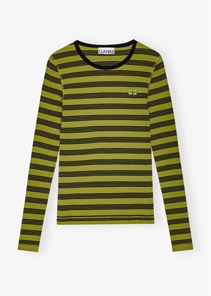 Striped soft cotton rib long sleeve tee Golden Cypress T4189 Ganni 